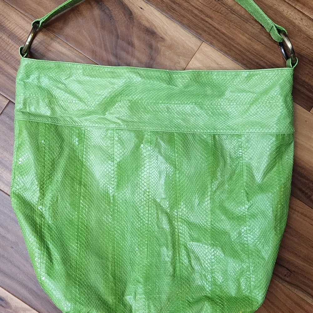 Beirn Snakeskin Tote Bag Purse Green Excellent Condition Hardware Retail $450